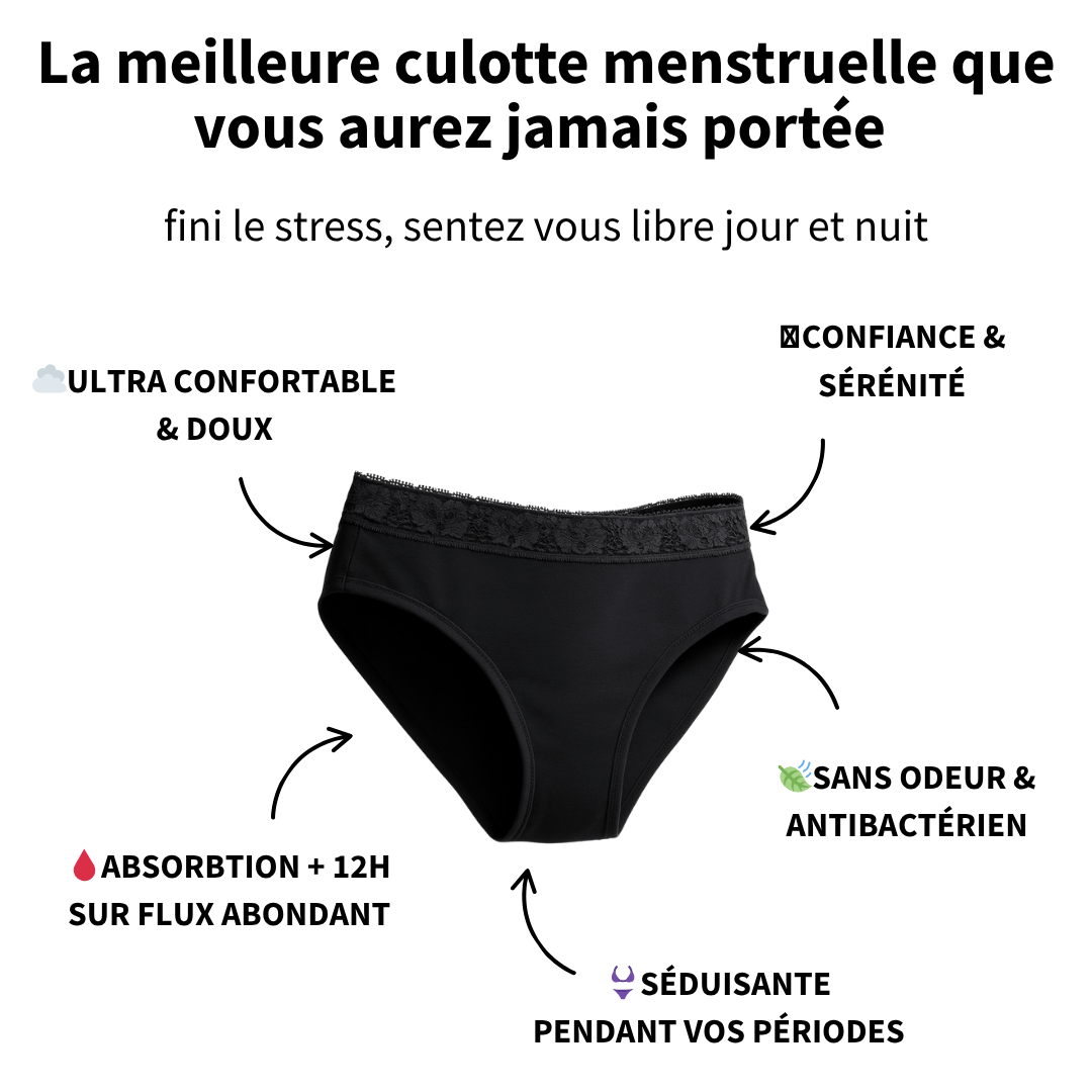 Pack of 3 bamboo lace menstrual panties: lasting comfort that moves with you