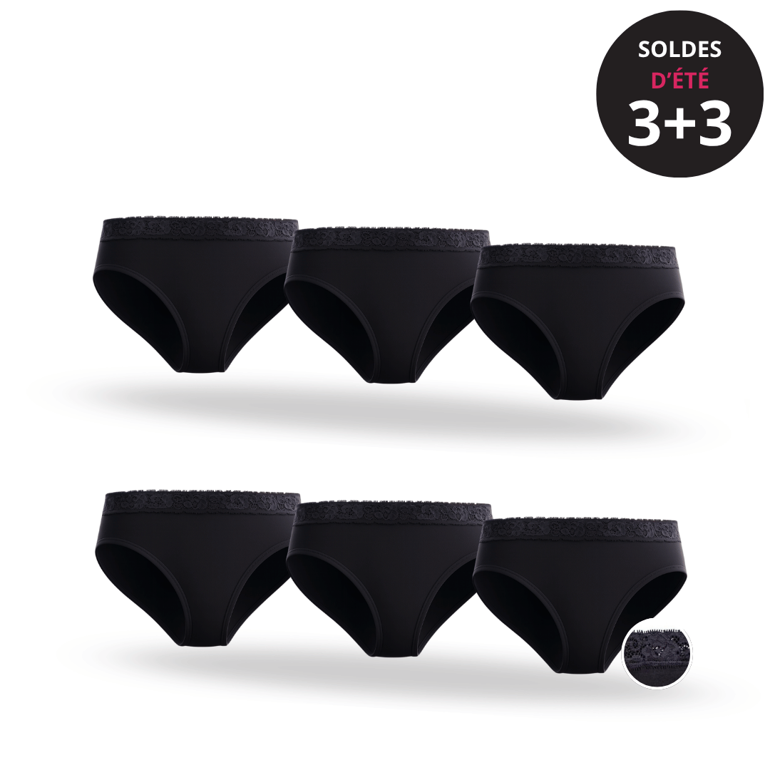 Pack of 3 bamboo lace menstrual panties: lasting comfort that moves with you
