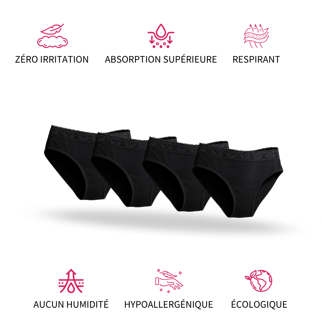 Pack of 3 bamboo lace menstrual panties: lasting comfort that moves with you