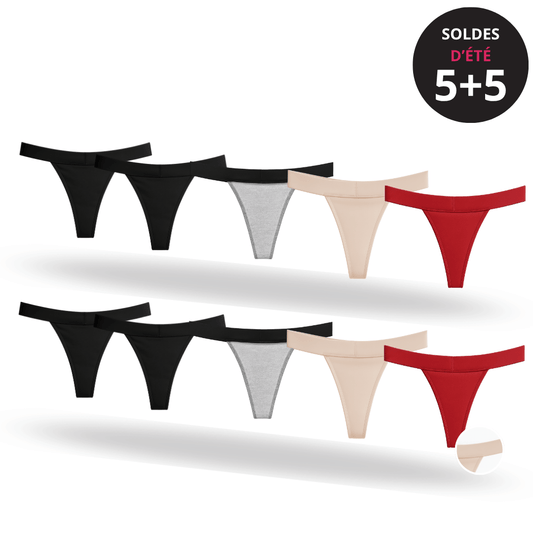 Pack de 5 tanga string menstruelle en bambou :  un confort durable qui bouge avec vous