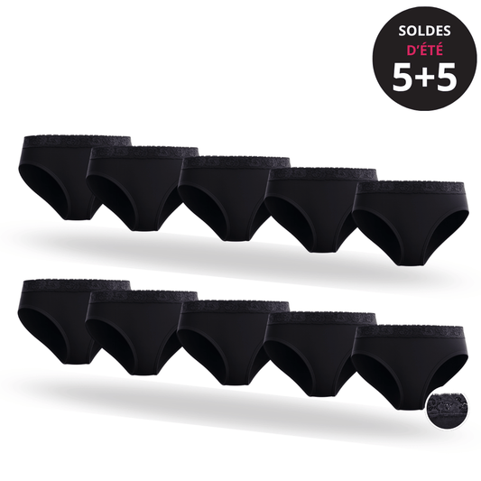 Pack de 5 culotte menstruelle en bambou dentelle :  un confort durable qui bouge avec vous